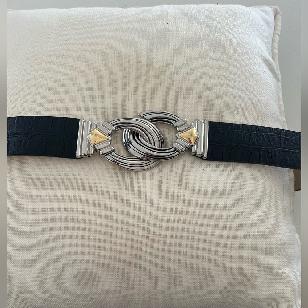 Chico’s croc Black Belt with Silver \Gold Buckle adjustable sizing for exact fit